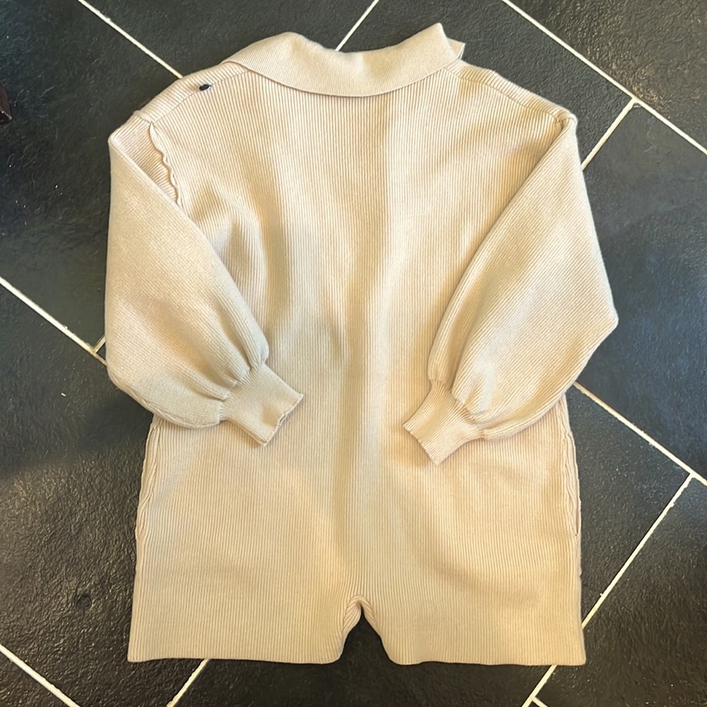 Solid Tan Colored Ribbed Button Up Pocket Detail … - image 2